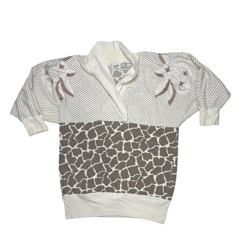 Vintage 1980s Bonnie and Bill by Holly Giraffe Print Cardigan Sweater Medium